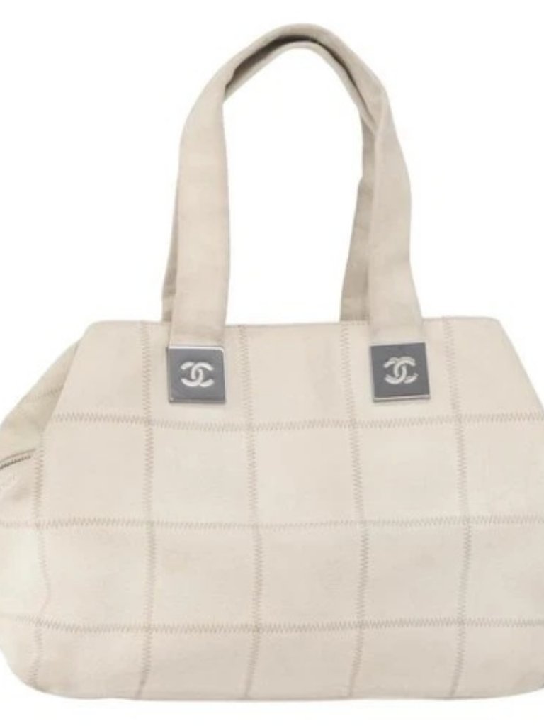 Chanel Choco Bar Hand Bag Leather White Silver Cc Auth 178206